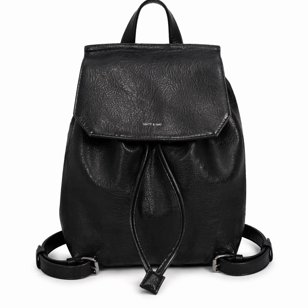Matt & Nat Black Leather-Effect Drawstring Backpack